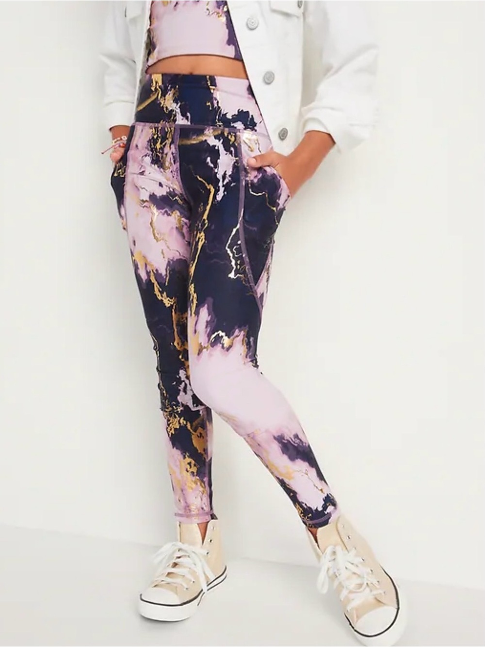 Old Navy Powersoft High-Rise Marble Print Leggings - purple/navy